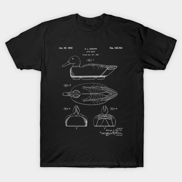 Duck Decoy Patent - Hunter Outdoorsman Art - Black Chalkboard T-Shirt by patentpress